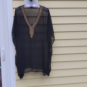 RAVIYA Women's Gold and Black Beach Cover-Up